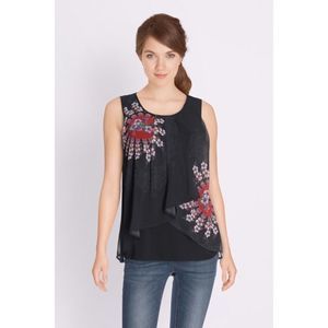 Desigual boho Sleeveless Blouse Lucile black colourful floral asymmetrical flowy